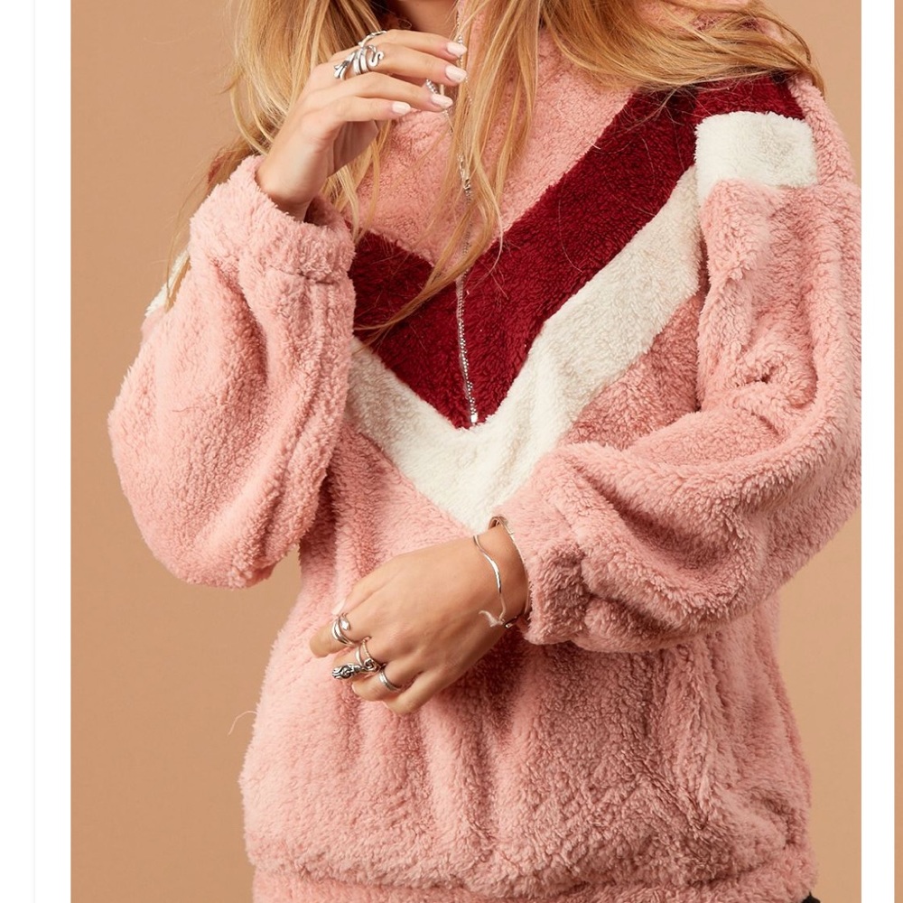 Mauve Sherpa Colorblock Half Zip Pullover - Picture 4 of 8